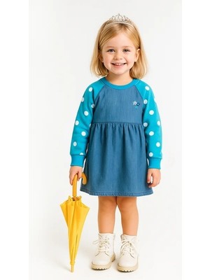 Ürünya Kız Çocuk Puantiyeli Uzun Kollu Günlük Elbise