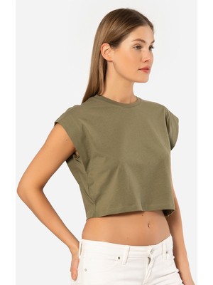 Türen Kadin Vatka Görünümlü Crop T-Shirt