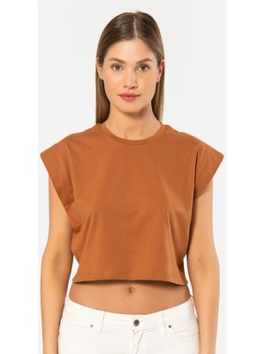 Türen Kadin Vatka Görünümlü Crop T-Shirt