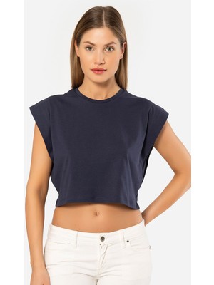 Türen Kadin Vatka Görünümlü Crop T-Shirt