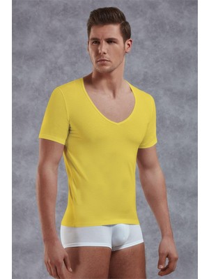 Doreanse Erkek Modal Derin V Yaka Kısa Kol T Shirt 2820 Sarı