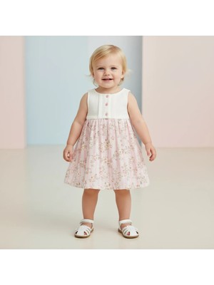 Ürünya Kız Bebek Çocuk Çiçek Desenli Sıfır Kollu Elbise