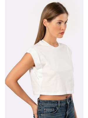 Türen Kadin Vatka Görünümlü Crop T-Shirt