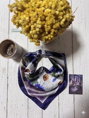 Trend Dokunuş Kadın Sulu Boya Efektli Papatyalı Fular