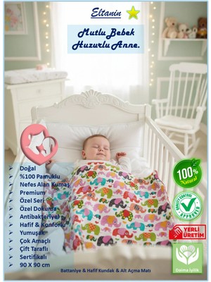 Eltanin %100 Pamuklu Premium Pazen Çift Taraflı Çok Amaçlı Bebek Battaniyesi - 90X80CM, Özel Soft Kumaş