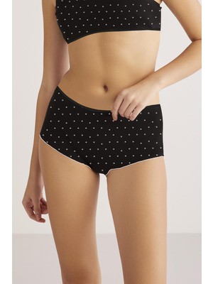 Kom Polka Puantiyeli Kadın Şort Siyah