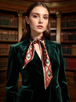 Kadın Zamansız Çiçek Lale Geometrik Desenli Fular – Kombin Tamamlayıcı – Hediye Olarak Ideal