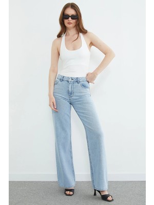 FullaModa Perçin Detaylı Yüksek Bel Jean