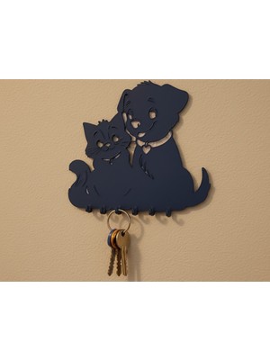 Generic Kedi ve Köpek Figürlü Dekoratif Anahtarlık ve Tasma Askısı