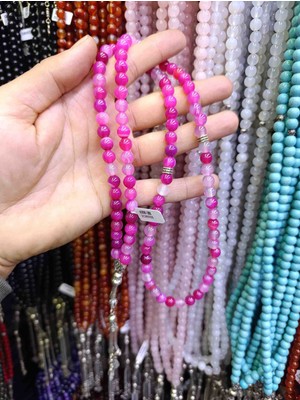 Mga Doğaltaş Pembe Akik Taşı 99’lu Namaz Tesbihi 8mm | Zikir Tesbihi Esnek Misinalı | Sertifikalı Gerçek Doğal Taş | Mdf Ahşap Kutulu Tesbih
