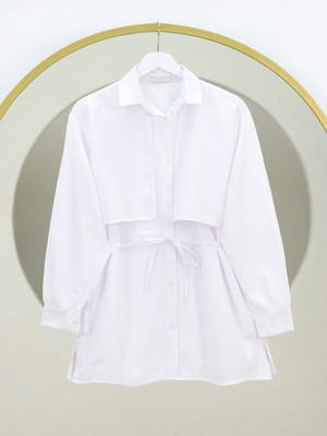 Modamorfo Bolero Detaylı Beli Bağlamalı Yırtmaçlı Gömlek  -Beyaz