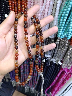 Mga Doğaltaş Kahverengi Akik Taşı 99’lu Tesbih 8mm | Doğal Taş Namaz & Zikir Tesbihi | Esnek Misinalı Kolay Çekim | Sertifikalı | Mdf Ahşap Kutulu