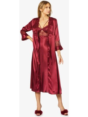 Pierre Cardin 6'lı Bordo Uzun Gecelik Sabahlık Set 6025