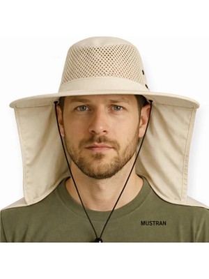 Mustran Uv Ense Korumalı UV Güneş Şapkası - Unisex Outdoor Safari Şapka Kamp Balıkçı Avcı Tarla