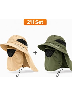 Mustran 2'li Set Uv Korumalı Sök Tak Maskeli Unisex Enseli Güneş Şapkası Outdoor Balıkçı Tarla