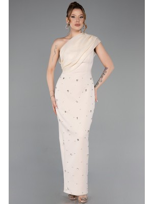 Abiyefon Tek Omuz Taşlı Midi Davet Elbisesi ABK2337