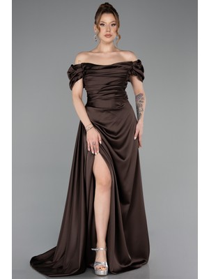 Abiyefon Kayık Yaka Uzun Saten Büyük Beden Abiye ABU1626