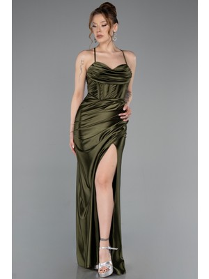 Abiyefon Bacak Dekolteli Balen Korse Uzun Saten Abiye ABU3247