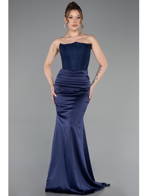 Abiyefon Straplez Dantel Korsajlı Uzun Saten Balık Abiye ABU5606