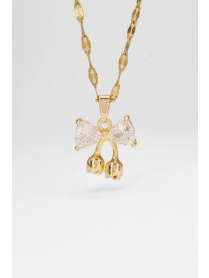Stella Fortis Kristal Kesimli Zirkon Taşlı Fiyonk Kolye - Lale Detaylı | Altın & Gümüş Renk