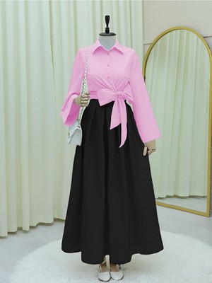 Modamorfo Yan Bağlamalı Ispanyol Kol Düğmeli Gömlek   -Pembe