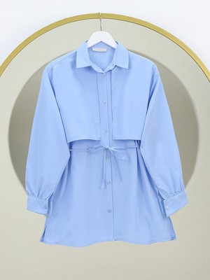 Modamorfo Bolero Detaylı Beli Bağlamalı Yırtmaçlı Gömlek  -Bebe Mavi