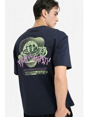 DeFacto %100 Pamuk Rick and Morty Boxy Fit Bisiklet Yaka Baskılı Kısa Kollu Tişört F8185AX26SP