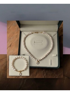 Taşmir Sertifikalı Gerçek Doğal Inci Kadın Bileklik Kolye Altın Kaplama Klips Sedef Charm