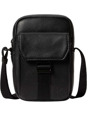 Calvin Klein Siyah Erkek Postacı Çantası Webbıng Strap Slım Flap Reporter