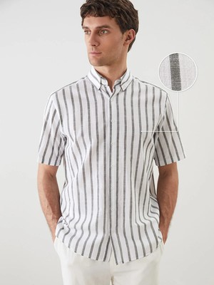 Lc Waikiki Yeni Sezon Regular Fit Kısa Kollu Çizgili Keten Görünümlü Erkek Gömlek