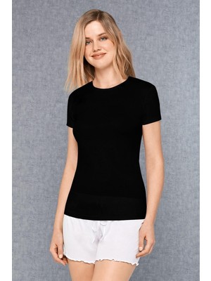 Doreanse Siyah Kadın Micro Modal Yuvarlak Yaka Kısa Kollu T Shirt 9394
