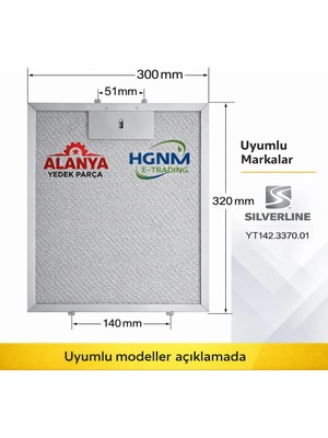Hgnm E-Trading Silverline YT142.3370.01 Davlumbaz Tel Filtresi – 318x297 mm Aspiratör Metal Yağ Filtresi Teli, Süzgeç Filtre