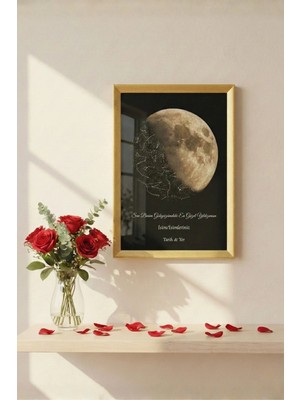 Pura Morena Kişiye Özel Yıldız Haritası Cam Tablo Hilal Ay Tasarım Duygu Dolu Hediye Gökyüzü Haritası