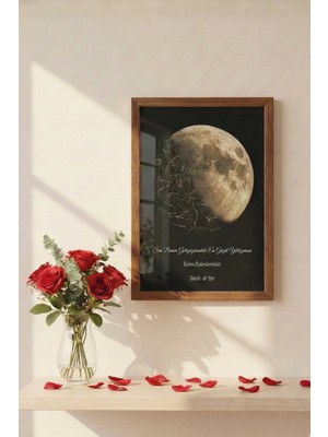 Pura Morena Kişiye Özel Yıldız Haritası Cam Tablo Hilal Ay Tasarım Duygu Dolu Hediye Gökyüzü Haritası