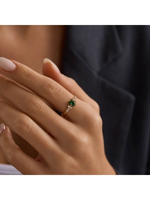 Sembol Gold Markis Detaylı Turmalin Taşlı Altın Yüzük