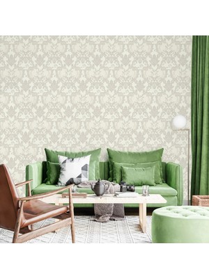 Adawall Damask Desen Duvar Kağıdı | Rococo 1411-1/15, Bej, Krem, 1.06X15.6M - 16.5m²