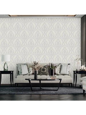 Adawall Timeless Bloom Design Wallpaper - Damask Desen | Rococo 1401-3/15, Gri, Krem, 1.06X15.6M - 16.5m²