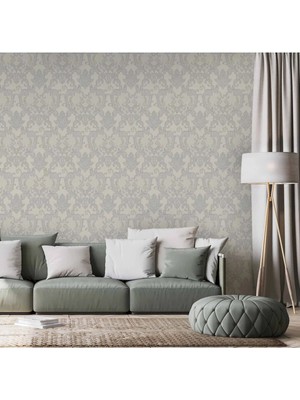 Adawall Damask Desen Duvar Kağıdı | Rococo 1411-3/15, Bej, Krem, 1.06X15.6M - 16.5m²