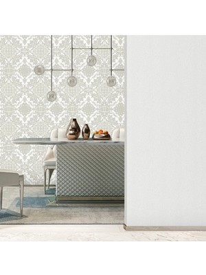 Adawall Royal Weave Design Wallpaper - Damask Desenli | Rococo 1301-1/15, Beyaz (1.06X15.6 M - 16.5 M² )