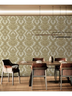Adawall Ancient Petal Design Wallpaper Zengin Damask Desen | Rococo 1303-1/15, Altın, 1.06X15.6M - 16.5m²
