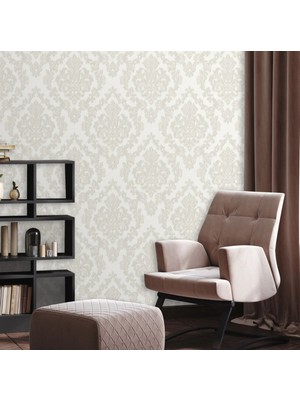Adawall Zengin Damask Desen Duvar Kağıdı | Rococo 1405-1/15, Açık Krem, 1.06X15.6M - 16.5m²