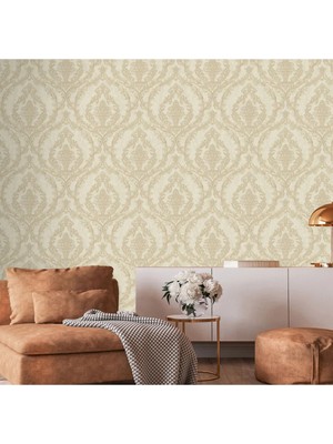 Adawall Timeless Bloom Design Wallpaper - Damask Desen | Rococo 1401-4/15, Krem, Bej, 1.06X15.6M - 16.5m²