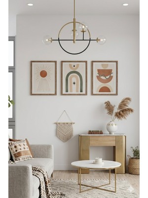 Safir Design Bohem Güneş ve Geometrik Formlar 3lü Çerçeveli Tablo Seti