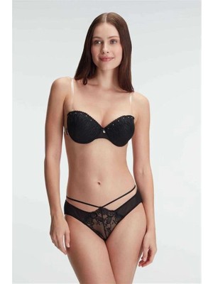 Aria's Closet Arias Closet Günlük Straplez Push-Up Destekli Balenli Şeffaf Sırt Aksesuarlı Askıları Çıkabilir Boncuk Detaylı Sütyen