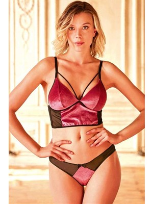 Aria's Closet Arias Closet Kadife Balensiz Desteksiz Dolgusuz Yaka Detaylı Bralet Sütyen ve Slip Takım