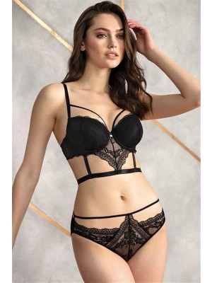 Aria's Closet Arias Closet Balenli Destekli Dolgulu Yaka Detaylı Dantelli Büstiyer Sütyen ve Slip Takım