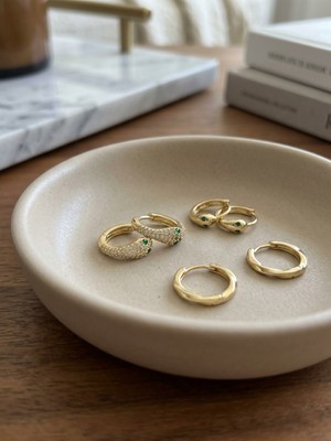 Museum Of You Kadın Küpe 14K Altın Kaplama Halka Minimal & 925 Ayar Gümüş İğneli Çoklu Küpe Kombini (3’lü Set)