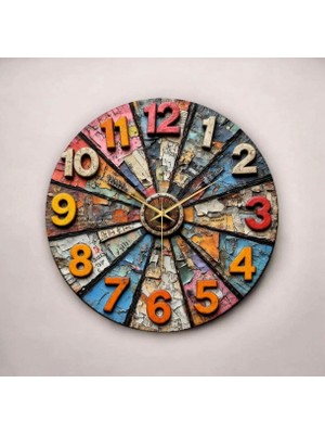 Yavuzlar Ticarett Renkli Baskı Desenli Sayılı Duvar Saati 45X45