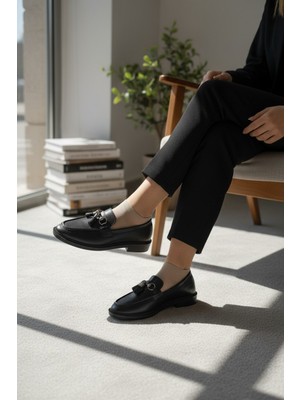 Enoch Kadın Grena Dokulu Püskül ve Metal Toka Detaylı Maskülen Loafer