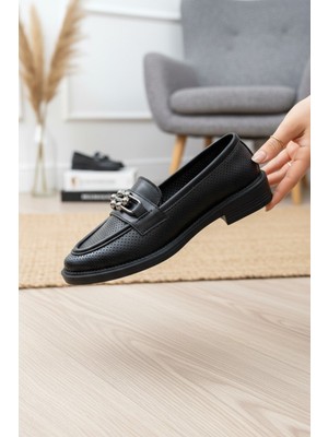 Enoch Kadın Lazer Delikli Nefes Alabilir Dokulu Metal Küre Detaylı Loafer